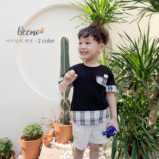 Set bộ trang phục Beemo cho bé trai phông phối kẻ phong cách Hàn từ 1 đến 6 tuổi 21B028