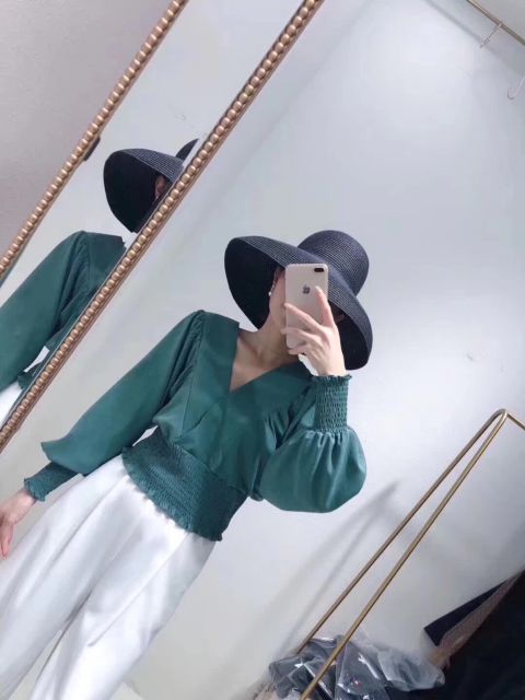 Áo cổ V chun eo hàng Quảng Châu