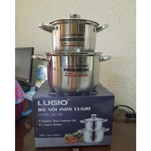Bộ nồi inox 2 cái Lugio 122 đáy dày size 16cm/20cm
