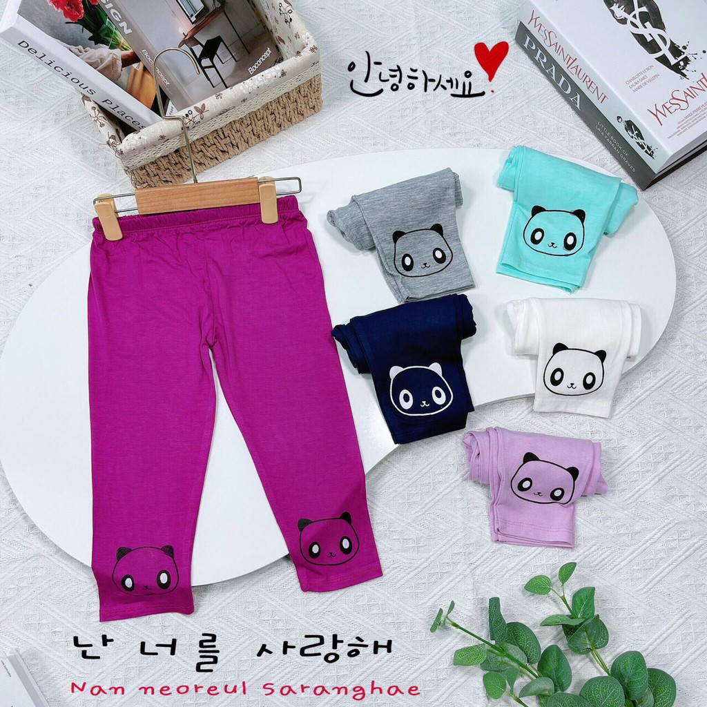 Quần Legging dài chất cotton co giãn 4 chiều in hình gấu cho bé gái từ 8 đến 18kg - Riokids LG1