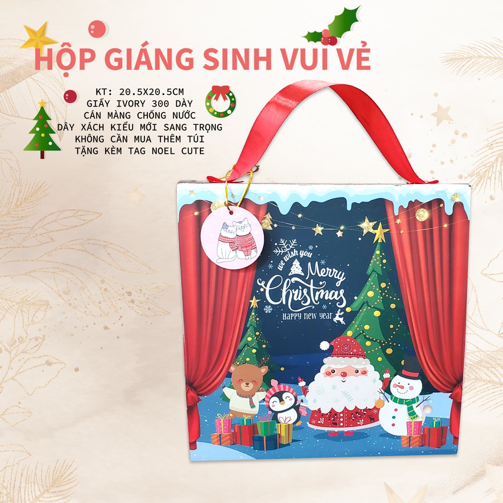 Hộp Noel dùng đựng quà tặng, bánh kẹo - tặng kèm khay chia ngăn nhũ vàng + 1 Tag Noel xinh xắn | BigBuy360 - bigbuy360.vn