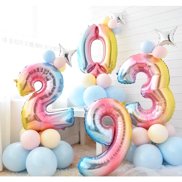 BÓNG SỐ TO TRẮNG SỮA , TRẮNG DÁN DECAL , ĐEN, NHIỀU MÀU CẦU VỒNG BONG BÓNG TRANG TRÍ SINH NHẬT SỰ KIỆN HANA PARTY