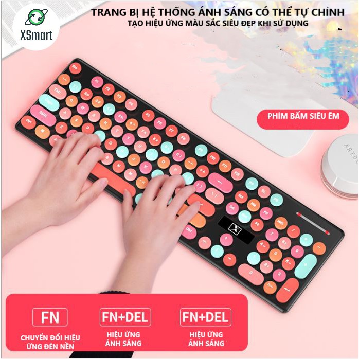 COMBO Bàn Phím Và Chuột Không Dây Siêu Đẹp N620 Candy Hồng Đa Sắc Màu, Phím Chuột Tương Thích Máy Tính, Laptop, PC