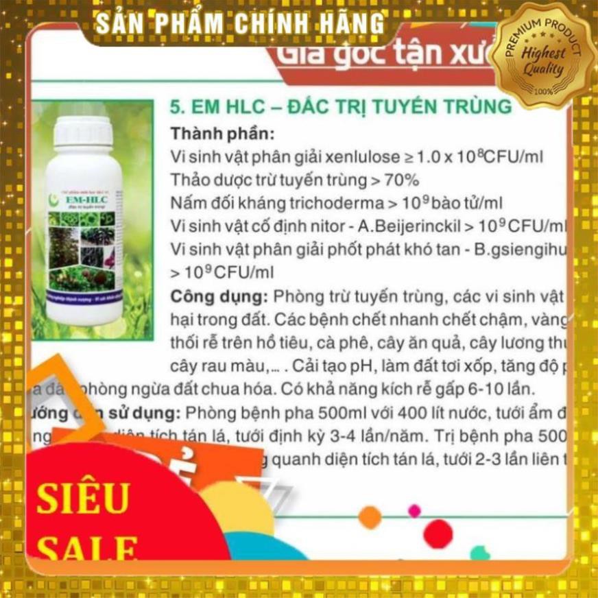 CHẾ PHẨM EM HLC ĐẶC TRỊ TUYẾN TRÙNG - THUỐC ĐẶC TRỊ VÀNG LÁ THỐI RỄ, PHÒNG TRỪ TUYẾN TRÙNG RỄ HẠI CÂY TRỒNG - CHAI 500ML