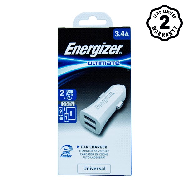 Sạc Ô tô Energizer UL 3.4A 2 cổng USB (White)
