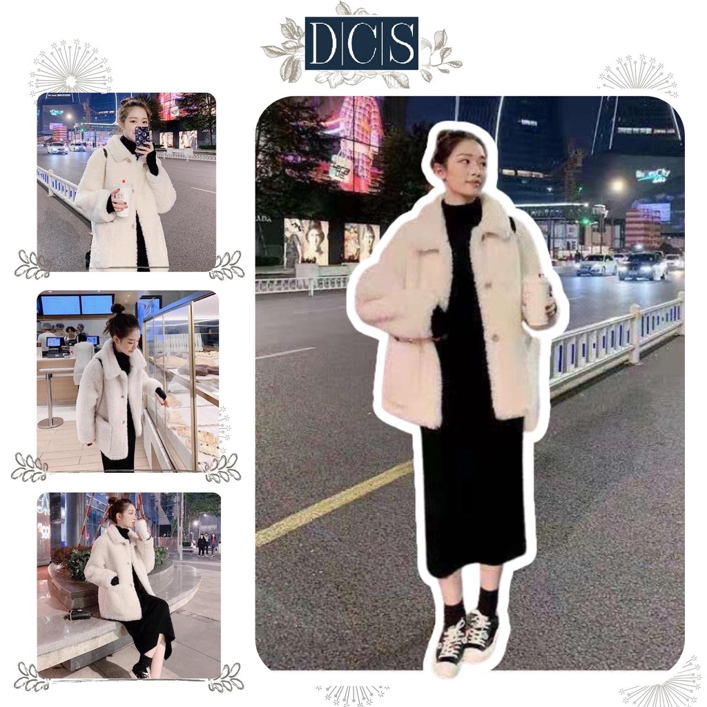 Set váy nữ xẻ đen sau kèm áo khoác lông trắng mùa đông ấm áp đi chơi đi dạo phố xuongmaydcs Mã 580