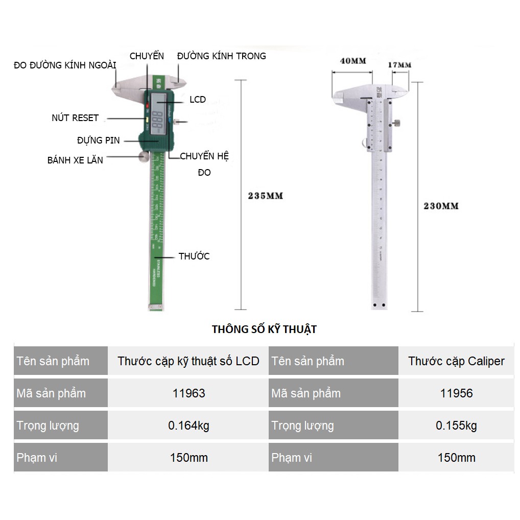 Thước kẹp điện tử thép cacbon tỉ lệ 0-150mm, Thước cặp Vernier kỹ thuật số, thước cặp caliper - Chính hãng TUOSEN