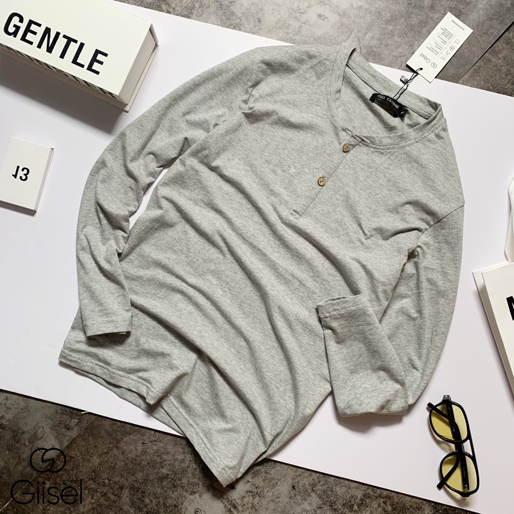 Áo thun dài tay henley nam - cổ trụ chất liệu cotton co giãn 4 chiều - màu : Trắng - Đen - Ghi - Giiesel | BigBuy360 - bigbuy360.vn