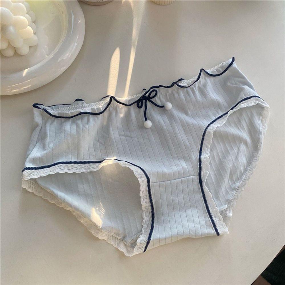QQMALL Quần Lót Cotton Mềm Mại Đính Nơ Màu Trơn Dễ Thương Cho Nữ