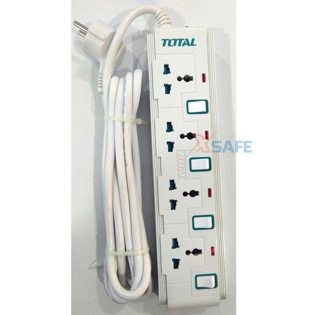 Ổ cắm điện 4 ổ cắm TOTAL THES03041V vật liệu chống cháy, 4 công tắc riêng biệt, bảo vệ quá tải