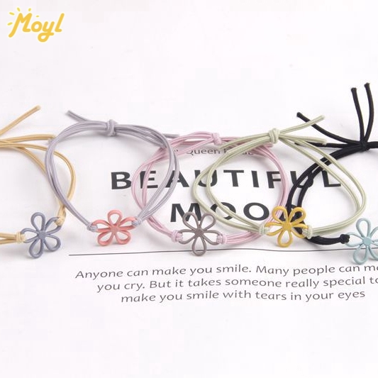 Dây Cột Tóc Co Giãn Màu Trơn Mặt Hoa Rỗng Đáng Yêu Cho Nữ