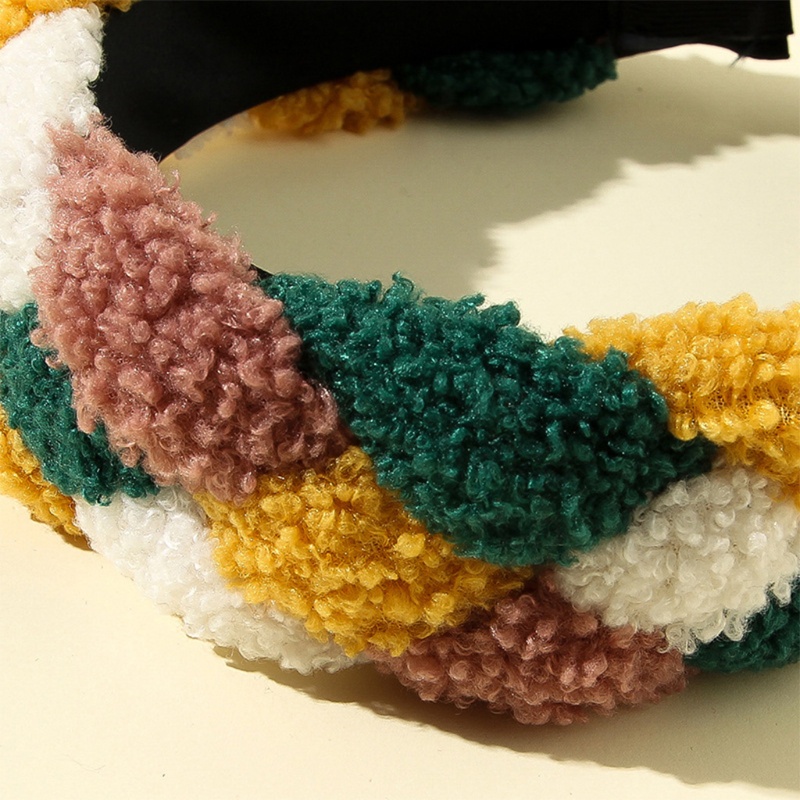 Băng Đô Cài Tóc Rửa Mặt Bằng Lông Cừu Giả Bện Xoắn Nhiều Màu Sắc Tương Phản Phong Cách Dân Tộc Cổ Điển Mùa