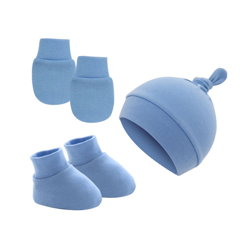 Bộ Găng Tay Dệt Kim + Mũ + Vỏ Bọc Chân Chống Cào Xước Cho Bé Sơ Sinh