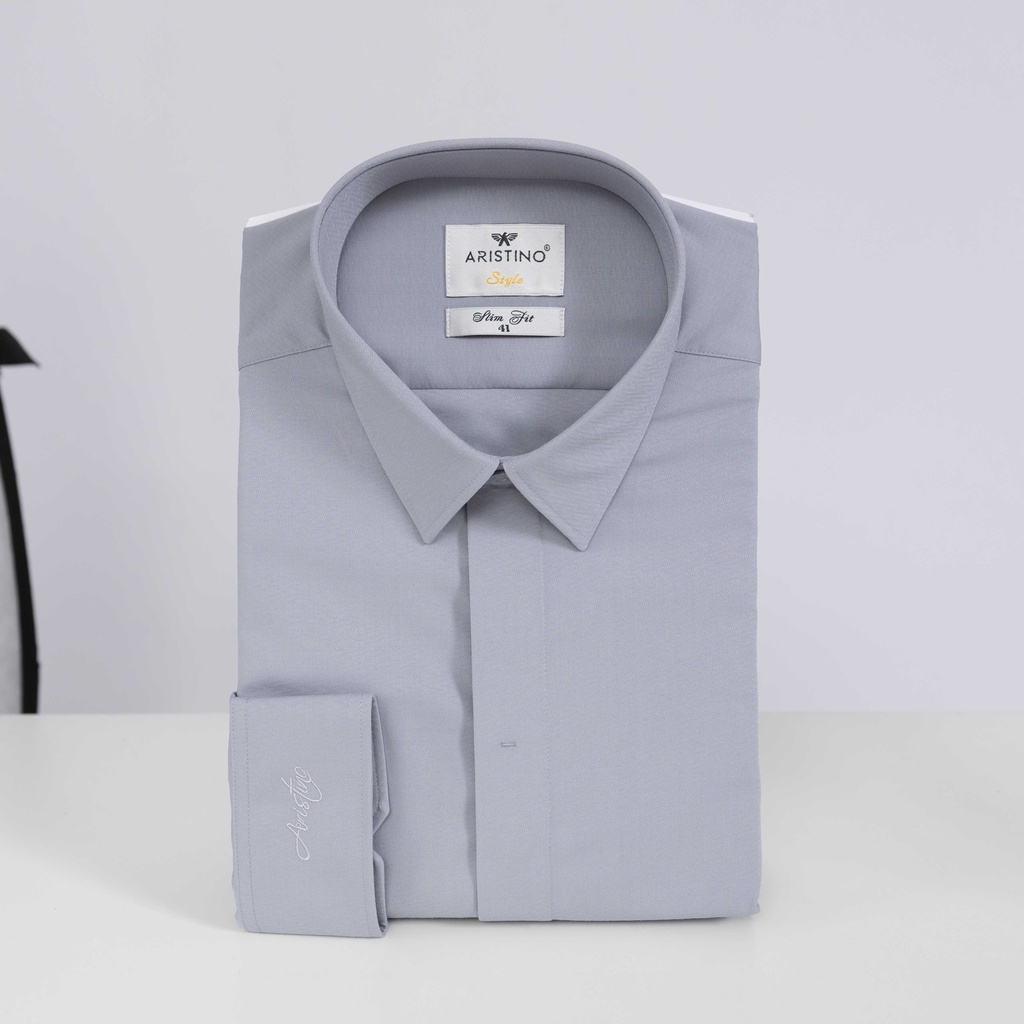 Áo sơ mi nam dài tay ARISTINO màu xám tinh tế, dệt từ sợi tre thiên nhiên thoáng mát, thoải mái ALS10402