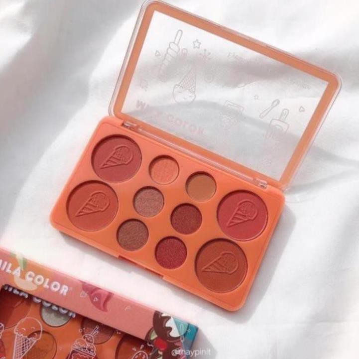 Bảng Phấn Mắt kèm theo má Hồng Tone cam Mila icecream gồm 10 ô tròn siêu xinh. | BigBuy360 - bigbuy360.vn