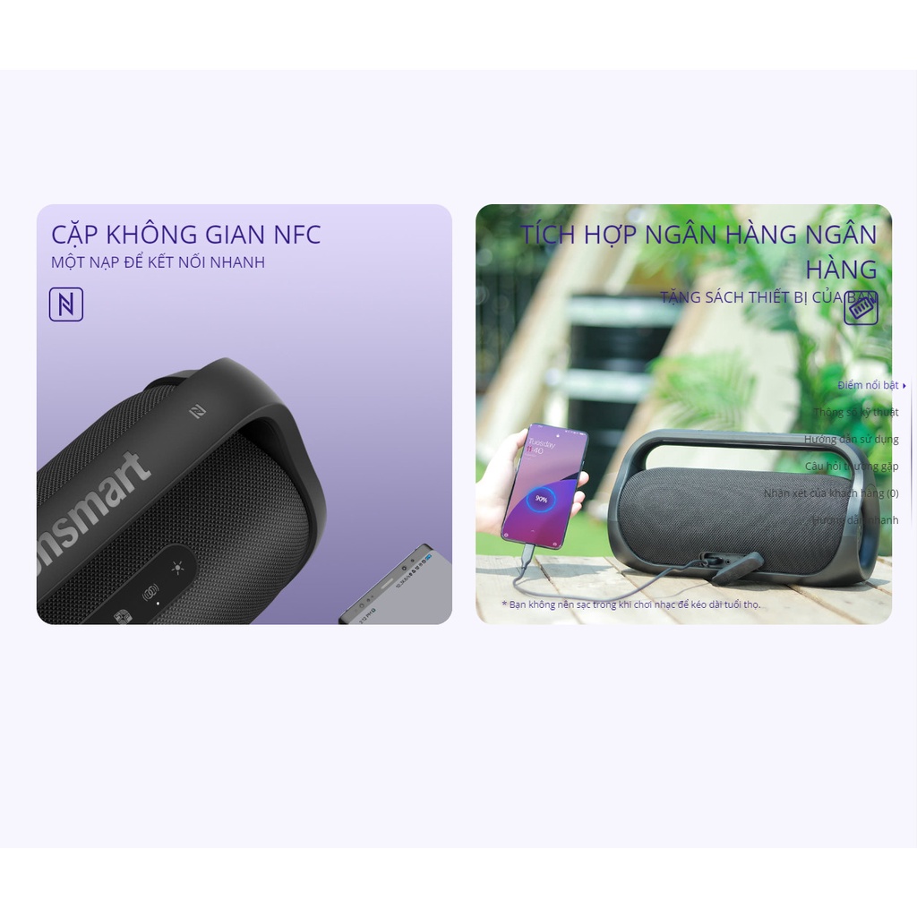 Loa di động Bluetooth 5.3 Tronsmart Bang Mini Công suất 50W, Chống thấm nước IPX6 Ghép nối 2 loa kiêm sạc dự phòng