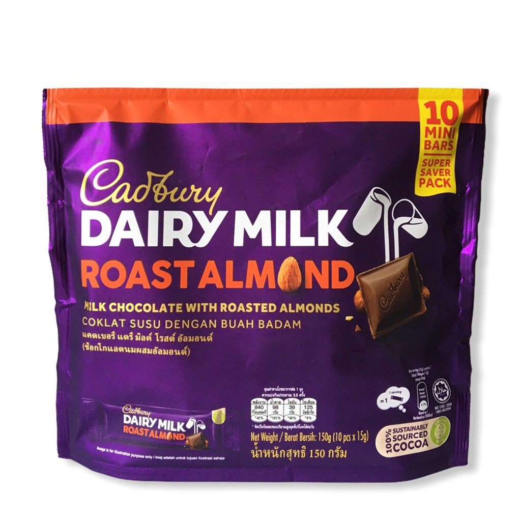 Kẹo socola hạnh nhân CADBURY DAIRY Malaysia 150gr - Milk chocolate roasted almond - kẹo socola nhập khẩu