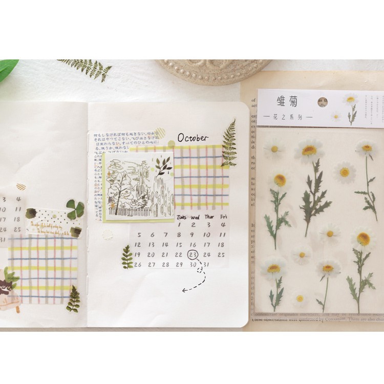 Sticker mohamm trang trí sổ Bullet Journal, sổ Planner kiểu hoa khô