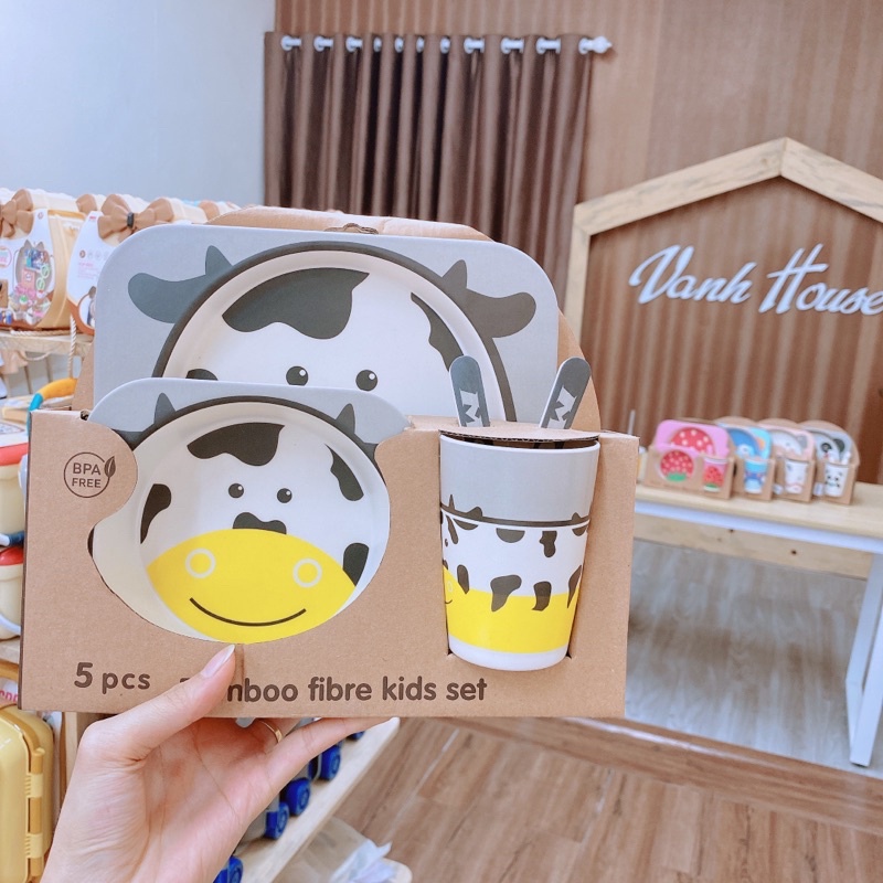 Set bộ bát ăn cơm lúa mạch cao cấp 5 chi tiết cho bé yêu