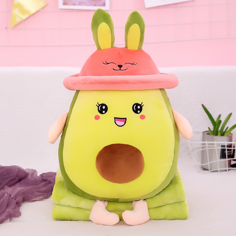 Bộ Chăn Gối Văn Phòng 3in1 Hizun Tiện Lợi Hình Bơ Đội Mũ