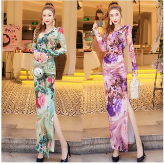 Đầm Maxi tay dài xẻ tà quyến rũ