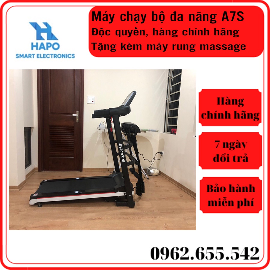 Máy chạy bộ tại nhà đa năng A7S có dụng cụ và bài tập đa dạng giúp tăng cơ bắp, giảm cân hiệu quả. Tặng kèm máy rung