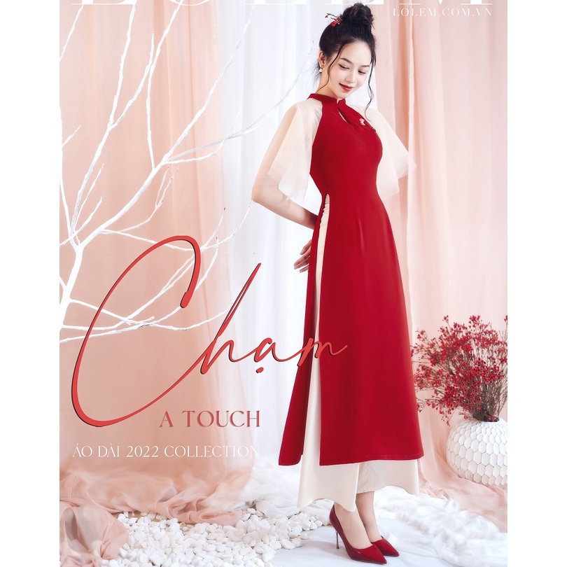 Áo dài cách tân nữ tay lưới LOLEM SQ029 cách điệu đính pha lê chất tăm Nhật