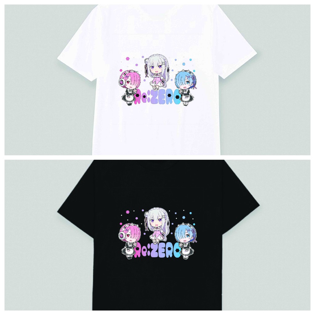 Áo thun phông đen trắng in hình RE: ZERO Bắt đầu lại ở thế giới khác Ram Rem Emilia chibi anime thời trang nam nữ