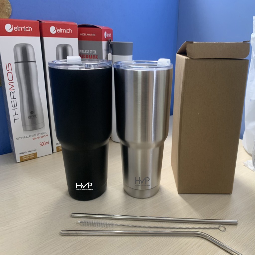 Ly Giữ Nhiệt Thái Lan 900ml -Ống Hút Inox+Túi+ Nắp Chống Tràn