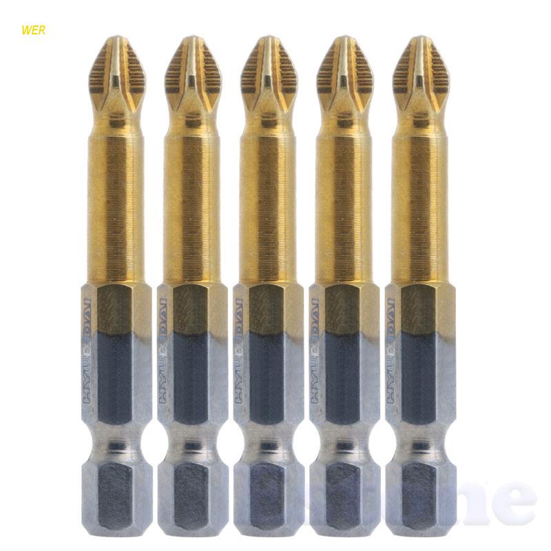 5 Đầu vặn tua vít tráng titan 1/4 &quot; chân lục giác PH2 50mm chống trượt