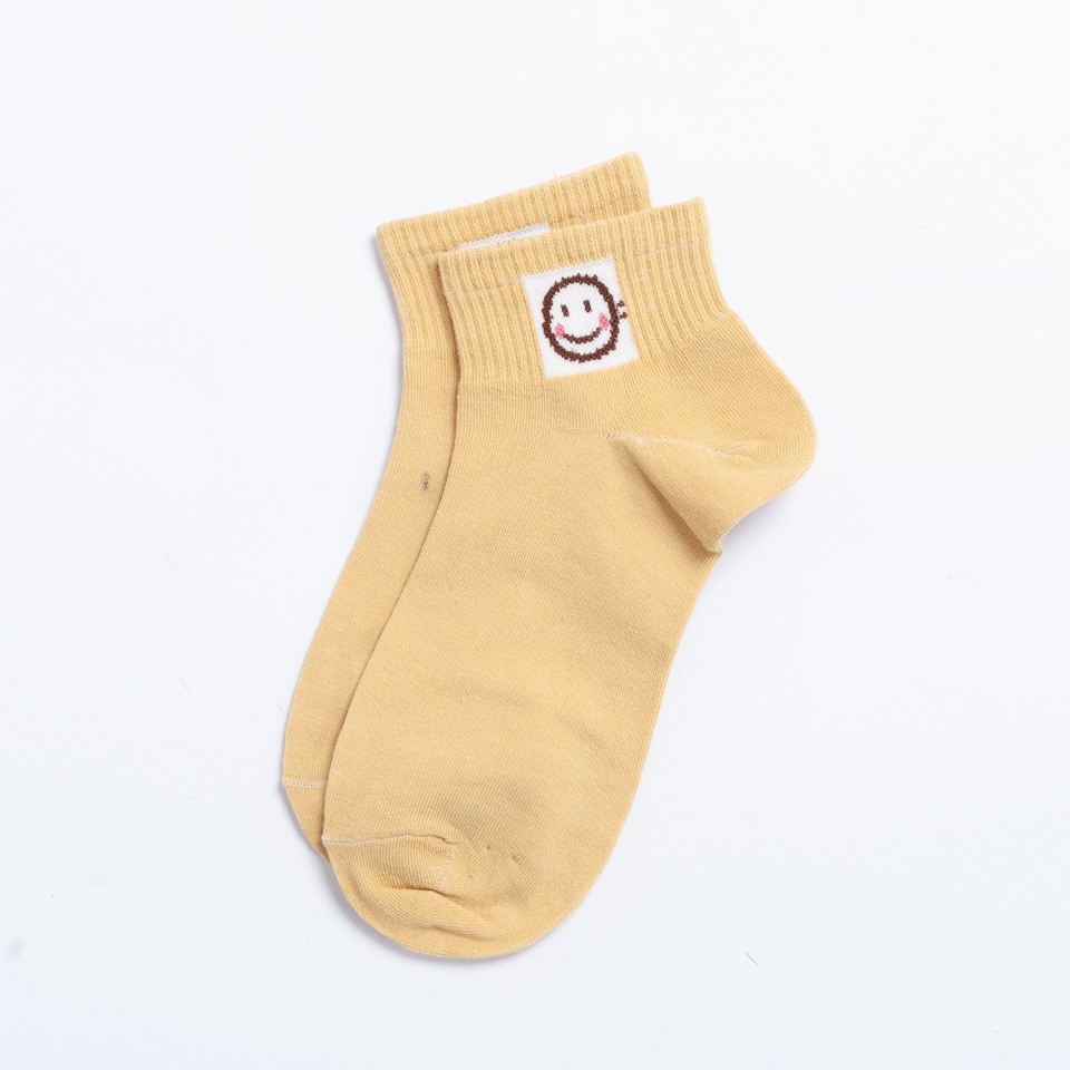 Vớ Nữ Cổ Ngắn Hàn Quốc MINSU M1232 Thêu Hình Mặt Cười Cute, Chất Cotton Thoáng Mát Thấm Hút Mồ Hôi