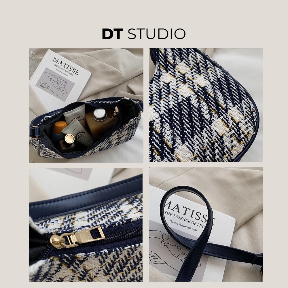 Túi xách tay túi đeo vai nữ DTSTUDIO vải dạ tweed caro thời trang thanh lịch