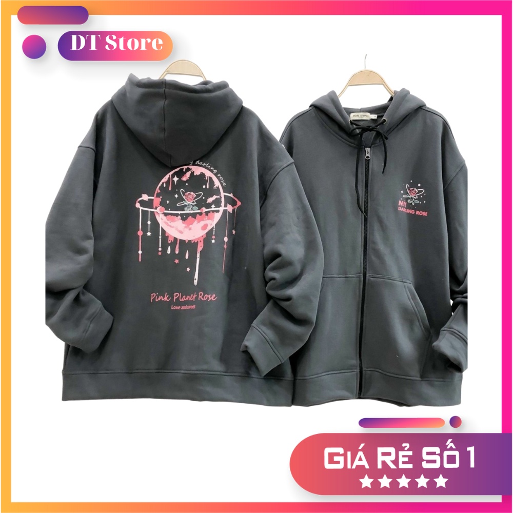 Áo khoác nỉ, Áo Hoodie Dây Kéo, Áo Khoác Form Rộng Unisex. K102 Hình In KTS 2 màu Đen và Trắng