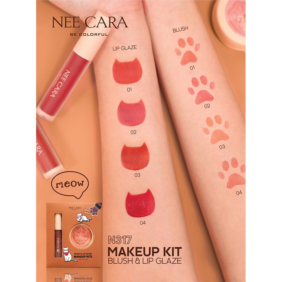 Set son kem kèm phấn má Nee Cara MEOW Blush & Lip Glaze Makeup Kits | BigBuy360 - bigbuy360.vn