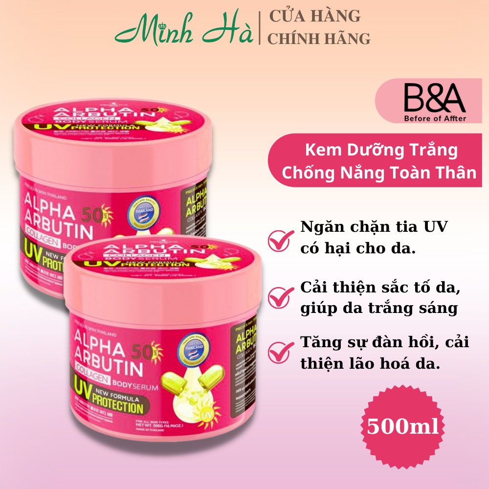 Kem dưỡng trắng Alpha Arbutin Collagen SPF50 New UV Cream Protection 500ml hiệu quả gấp 3 lần có hỗ trợ chống nắng