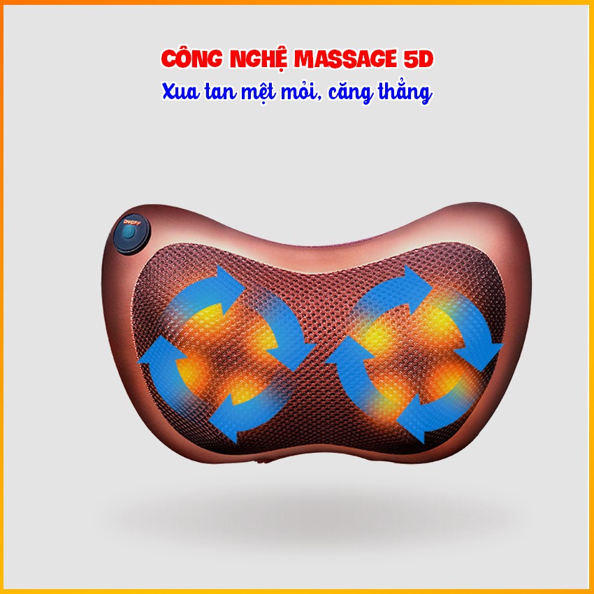 Gối massage hồng ngoại 8 bi công nghệ 5D – Mát xa cổ vai gáy - BH 3 tháng - Mian Mart
