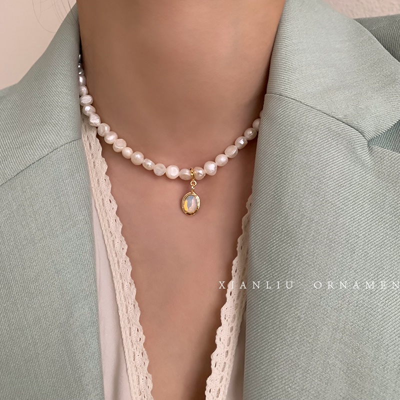 Vòng cổ Mặt Ngọc Trai Sang Trọng Phong Cách Harajuku