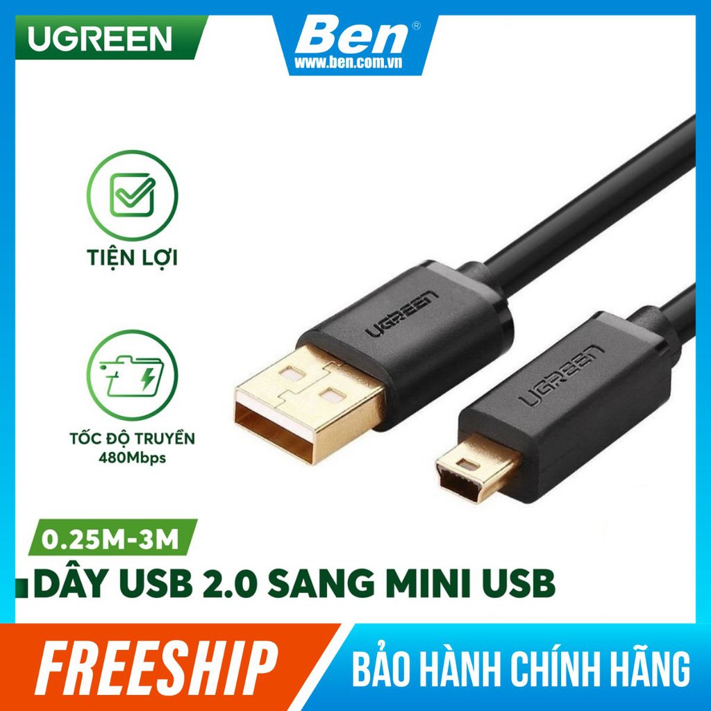 Dây USB 2.0 sang Mini USB, độ dài từ 0.25-3m UGREEN US132