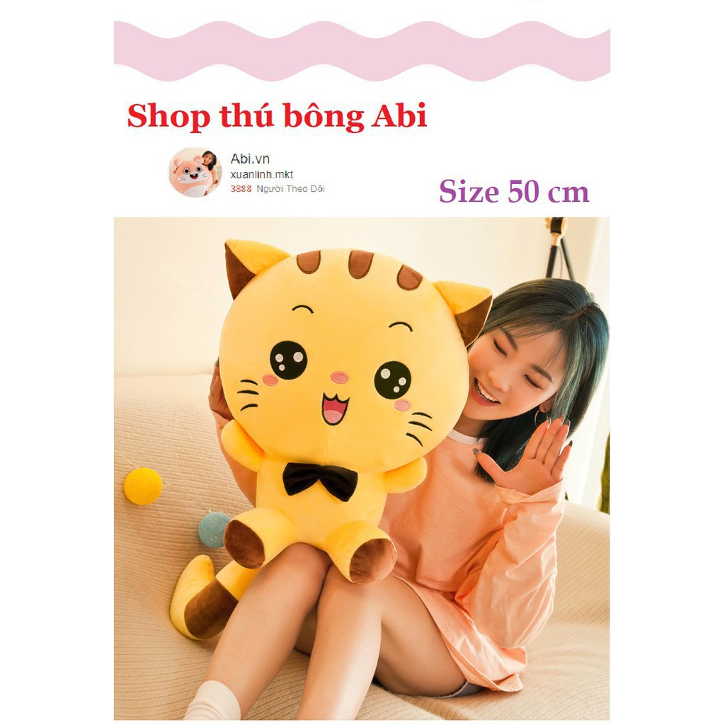 Gấu Bông Mèo Mặt Bự Mắt Tròn Siêu Cute Chất Cotton Nhồi Bông Cao Cấp Siêu Êm Siêu Mềm - Hàng Có Sẵn size 25-35-50 cm