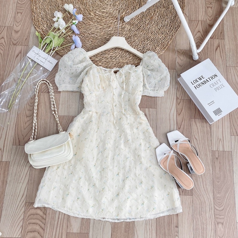 Váy hoa cúp ngực tay bồng