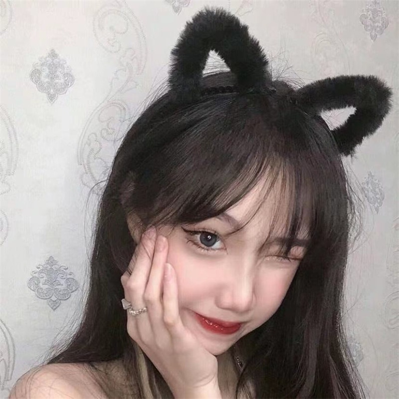 Cài tóc vải ren phối tai mèo retro thời trang