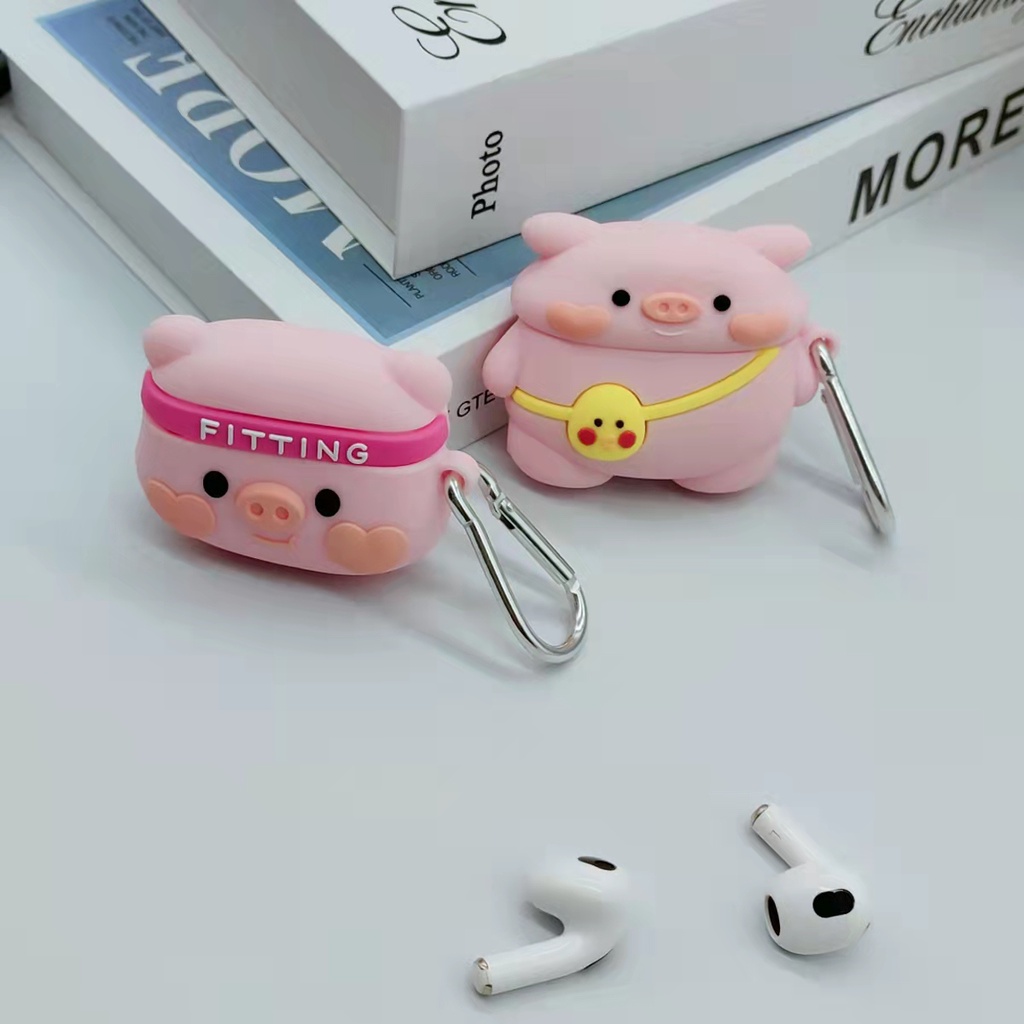 Vỏ Bảo Vệ Hộp Sạc Tai Nghe bluetooth Không Dây Airpods 3/1/2 pro Bằng Silicon Mềm Hình Chú Heo 3D Dễ Thương
