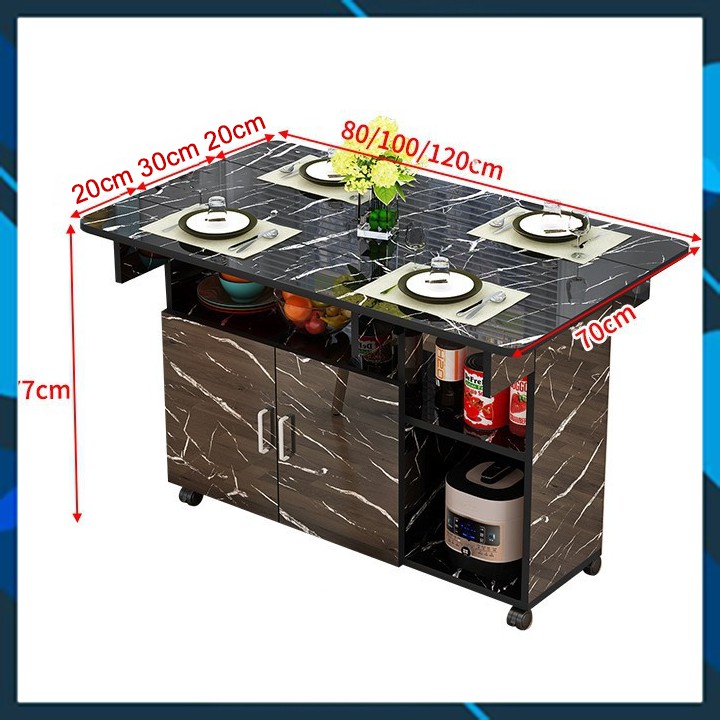 Bàn ăn gỗ đặc mặt giả đá thông minh, Có bánh xe, Có thể gấp gọn - VENUS.98 | BigBuy360 - bigbuy360.vn