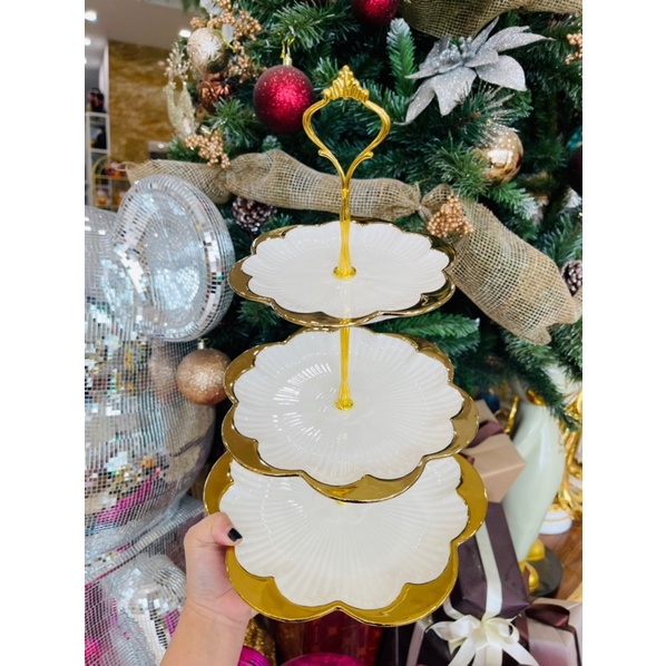Khay sứ tầng viền vàng siêu đẹp - Khay bánh kẹo - Decor Home