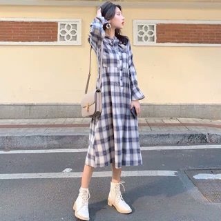 Đầm vintage kẻ caro nhiều size
