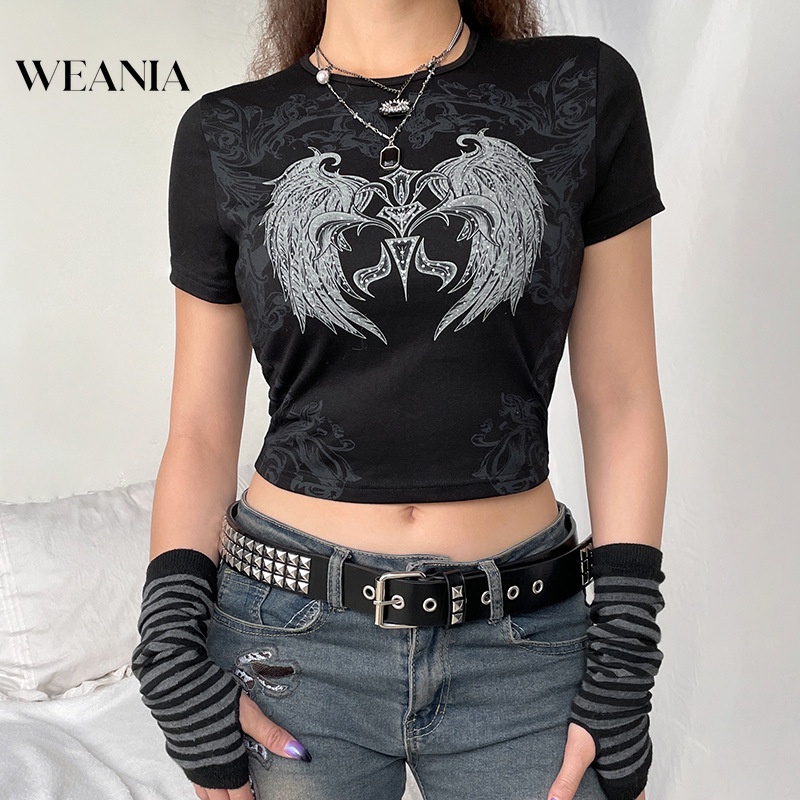 Áo Thun Crop Top In Hình Đôi Cánh Đính Đá Lấp Lánh Kiểu Đường Phố Cho Nữ