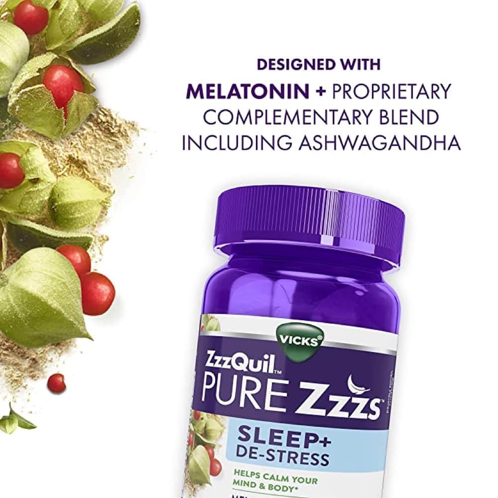 Kẹo dẻo hỗ trợ giấc ngủ ban đêm Vicks ZzzQuil Pure Zzzs De-Stress &amp; Sleep 42 Gummies