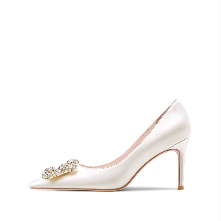 Giày cao gót vải satin phối mặt khóa vuông thời trang dự tiệc cho nữ Lanceshoes