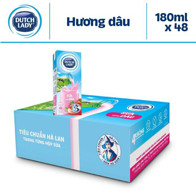 Thùng 48 hộp sữa tiệt trùng hương dâu Cô gái hà lan - Dutch Lady 180ml