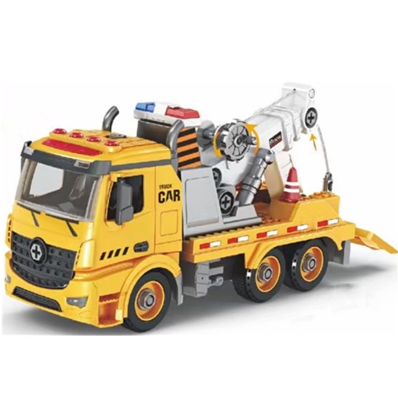 Đồ chơi lắp ghép xe cứu hộ ô tô KAVY có nhạc và đèn cần trục xoay, kéo chi tiết chuyển động
